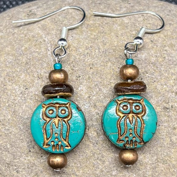 Artisan Jewelry - Owl Drop Earrings Handmade